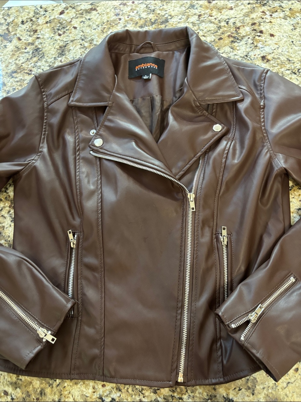 Ambiance Chocolate Brown Faux Leather Moto Jacket